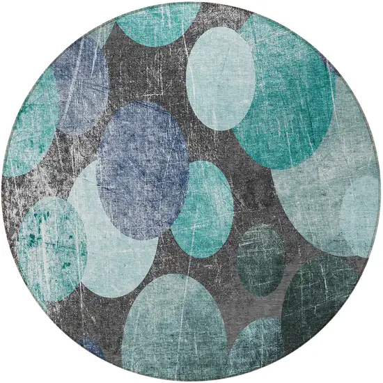 8' Round Gray Blue and Purple Round Abstract Washable Non Skid Indoor Outdoor Area Rug Photo 4