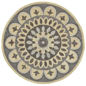 Photo of 4' Round Gray Floral Bloom Area Rug