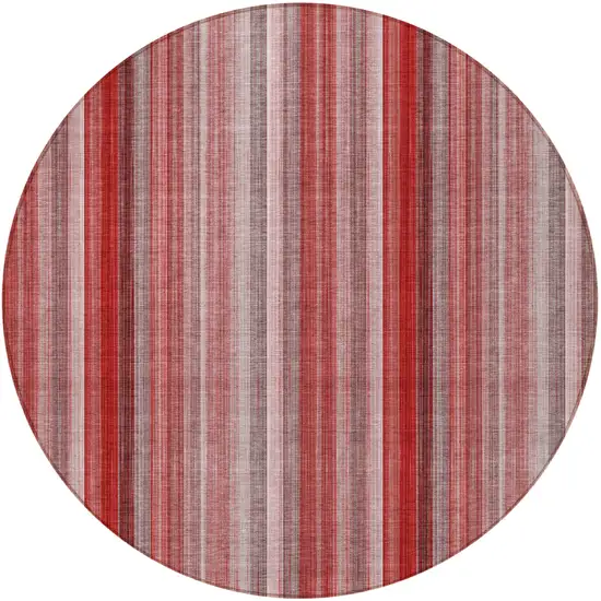 8' Round Gray Pink and Red Round Striped Washable Non Skid Indoor Outdoor Area Rug Photo 4