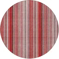 Photo of 8' Round Gray Pink and Red Round Striped Washable Non Skid Indoor Outdoor Area Rug