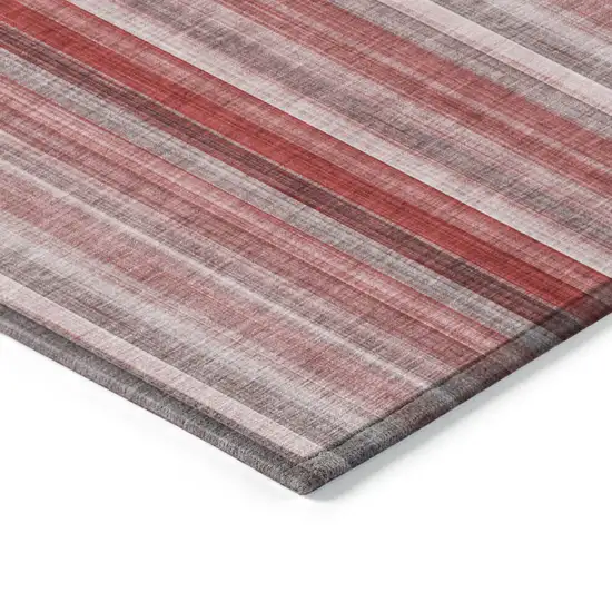 8' Round Gray Pink and Red Round Striped Washable Non Skid Indoor Outdoor Area Rug Photo 7