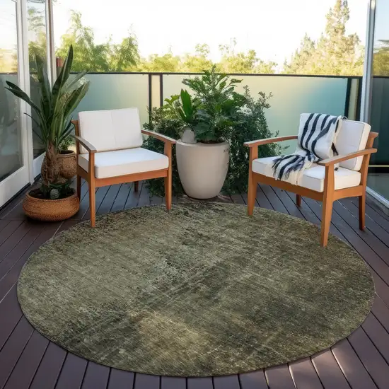 8' Round Gray Round Abstract Washable Non Skid Indoor Outdoor Area Rug Photo 8