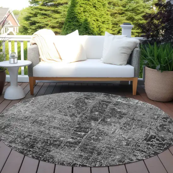 8' Round Gray Round Abstract Washable Non Skid Indoor Outdoor Area Rug Photo 8