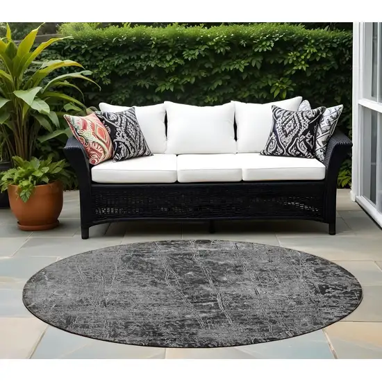 8' Round Gray Round Abstract Washable Non Skid Indoor Outdoor Area Rug Photo 1