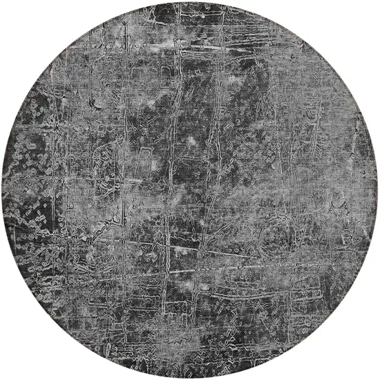 Gray Round Abstract Washable Non Skid Indoor Outdoor Area Rug Photo 4