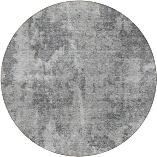 8' Round Gray Round Abstract Washable Non Skid Indoor Outdoor Area Rug Photo 2