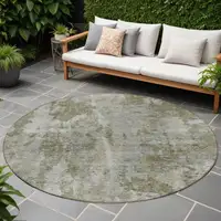 Photo of 8' Round Gray Round Abstract Washable Non Skid Indoor Outdoor Area Rug