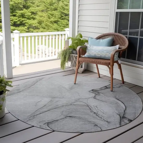 Gray Round Abstract Washable Non Skid Indoor Outdoor Area Rug Photo 8