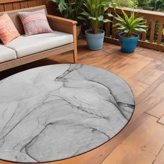 Gray Round Abstract Washable Non Skid Indoor Outdoor Area Rug Photo 1