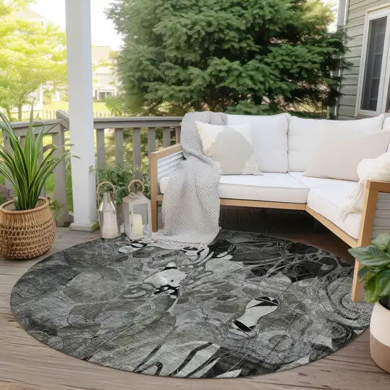 Gray Round Abstract Washable Indoor Outdoor Area Rug Photo 6