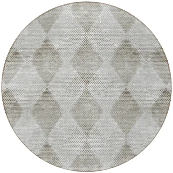 Gray Round Geometric Washable Non Skid Indoor Outdoor Area Rug Photo 5