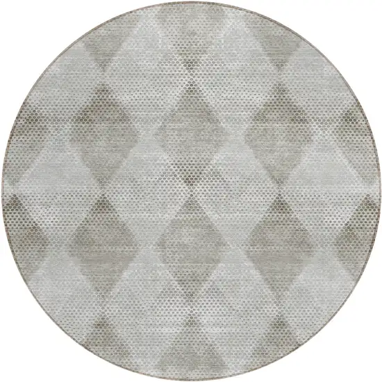 8' Round Gray Round Geometric Washable Non Skid Indoor Outdoor Area Rug Photo 2