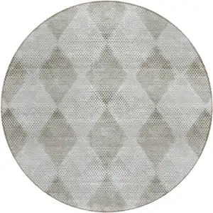 Photo of 8' Round Gray Round Geometric Washable Non Skid Indoor Outdoor Area Rug