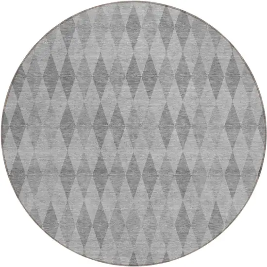 Gray Round Geometric Washable Non Skid Indoor Outdoor Area Rug Photo 2