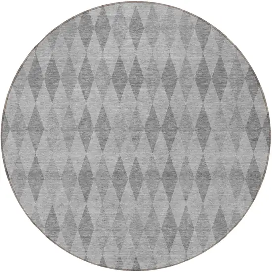 Gray Round Geometric Washable Non Skid Indoor Outdoor Area Rug Photo 5