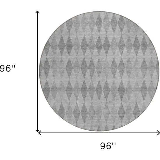 8' Round Gray Round Geometric Washable Non Skid Indoor Outdoor Area Rug Photo 3