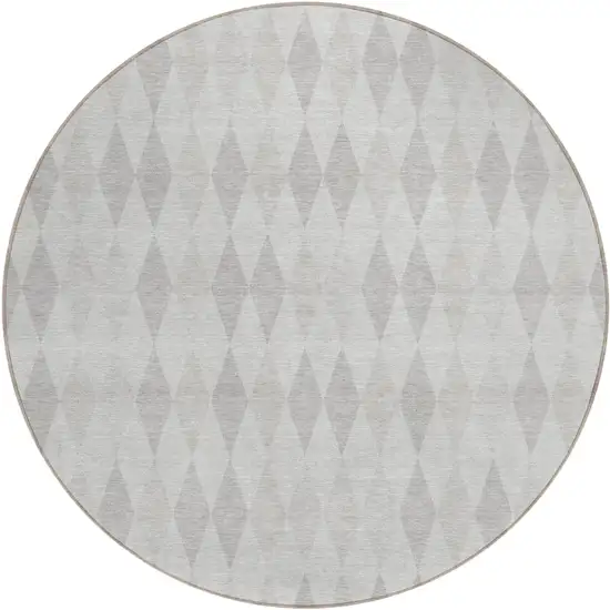 8' Round Gray Round Geometric Washable Non Skid Indoor Outdoor Area Rug Photo 2