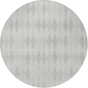 Photo of 8' Round Gray Round Geometric Washable Non Skid Indoor Outdoor Area Rug