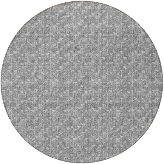 8' Round Gray Round Geometric Washable Non Skid Indoor Outdoor Area Rug Photo 3