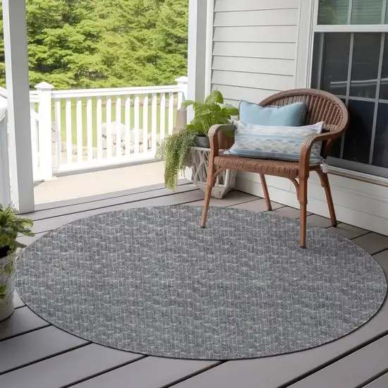 8' Round Gray Round Geometric Washable Non Skid Indoor Outdoor Area Rug Photo 7