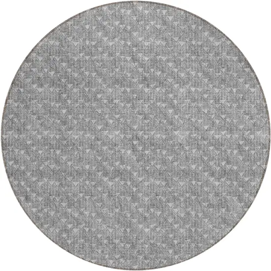 8' Round Gray Round Geometric Washable Non Skid Indoor Outdoor Area Rug Photo 2