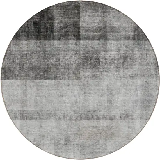 8' Round Gray Round Ombre Washable Non Skid Indoor Outdoor Area Rug Photo 2