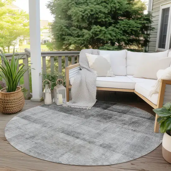 8' Round Gray Round Ombre Washable Non Skid Indoor Outdoor Area Rug Photo 8