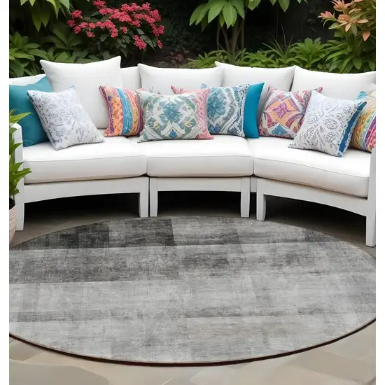 8' Round Gray Round Ombre Washable Non Skid Indoor Outdoor Area Rug Photo 1