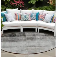 Photo of 8' Round Gray Round Ombre Washable Non Skid Indoor Outdoor Area Rug