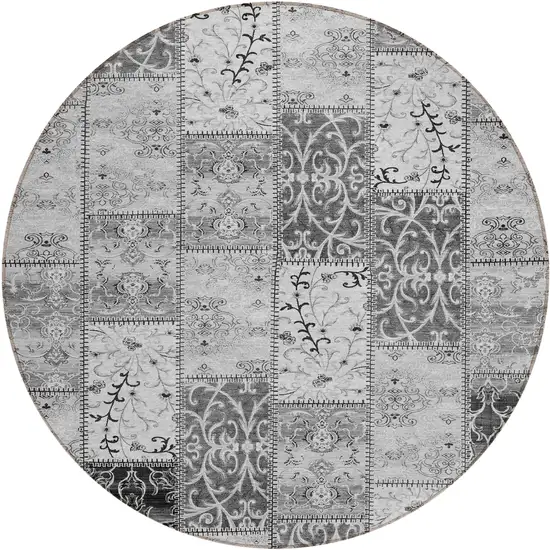 8' Round Gray Round Patchwork Washable Non Skid Indoor Outdoor Area Rug Photo 2