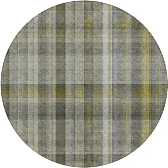 8' Round Gray Round Plaid Washable Non Skid Indoor Outdoor Area Rug Photo 2