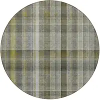 Photo of 8' Round Gray Round Plaid Washable Non Skid Indoor Outdoor Area Rug