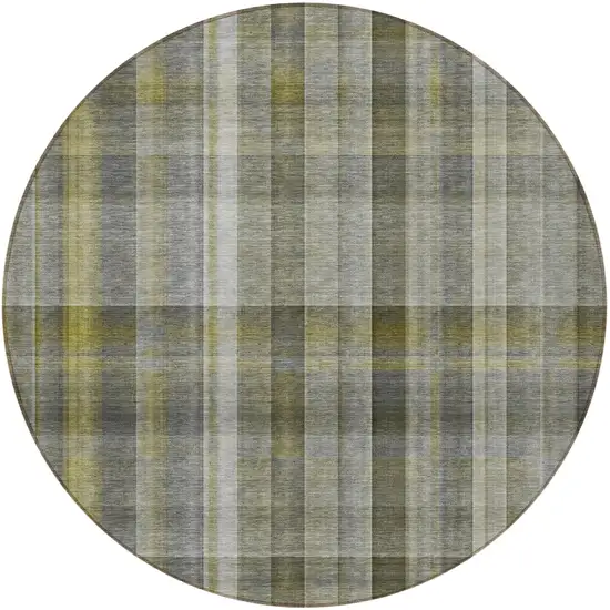 8' Round Gray Round Plaid Washable Non Skid Indoor Outdoor Area Rug Photo 4