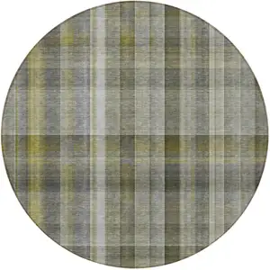 Photo of 8' Round Gray Round Plaid Washable Non Skid Indoor Outdoor Area Rug