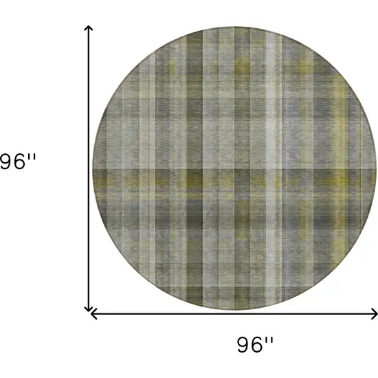 8' Round Gray Round Plaid Washable Non Skid Indoor Outdoor Area Rug Photo 3