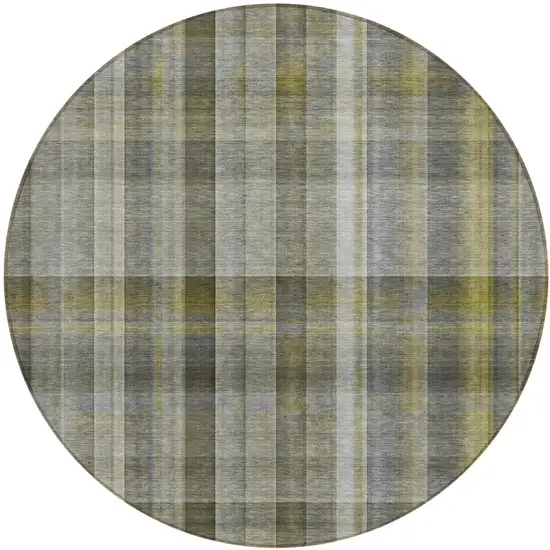 Gray Round Plaid Washable Non Skid Indoor Outdoor Area Rug Photo 2