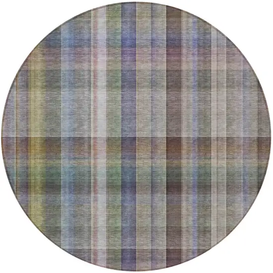 Gray Round Plaid Washable Non Skid Indoor Outdoor Area Rug Photo 4