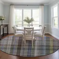 Photo of 8' Round Gray Round Plaid Washable Non Skid Indoor Outdoor Area Rug