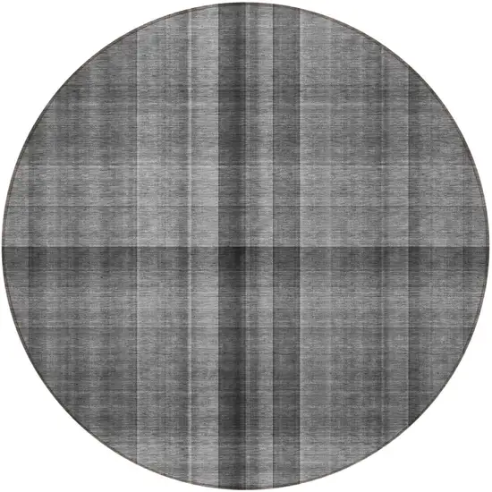 8' Round Gray Round Plaid Washable Non Skid Indoor Outdoor Area Rug Photo 4