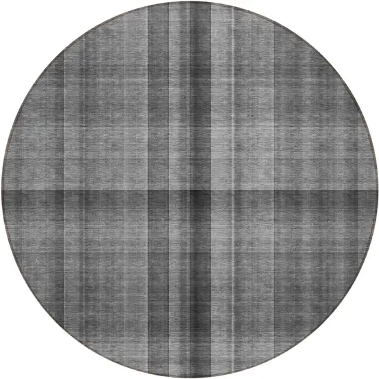 8' Round Gray Round Plaid Washable Non Skid Indoor Outdoor Area Rug Photo 2