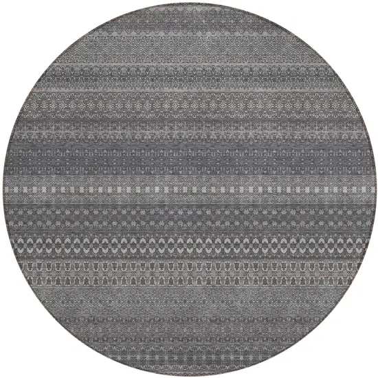 Gray Round Striped Washable Non Skid Indoor Outdoor Area Rug Photo 2