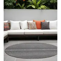 Photo of 8' Round Gray Round Striped Washable Non Skid Indoor Outdoor Area Rug