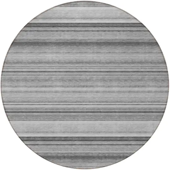 8' Round Gray Round Striped Washable Non Skid Indoor Outdoor Area Rug Photo 5