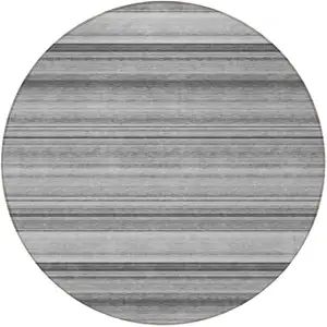 Photo of 8' Round Gray Round Striped Washable Non Skid Indoor Outdoor Area Rug