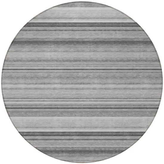 Gray Round Striped Washable Non Skid Indoor Outdoor Area Rug Photo 4