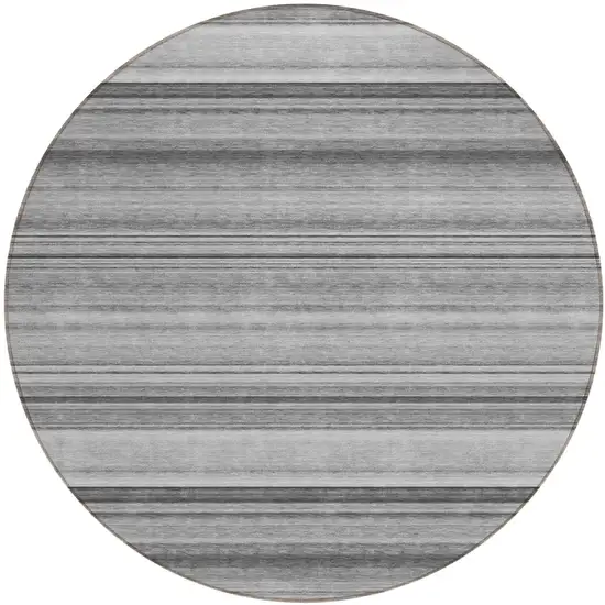 Gray Round Striped Washable Non Skid Indoor Outdoor Area Rug Photo 2