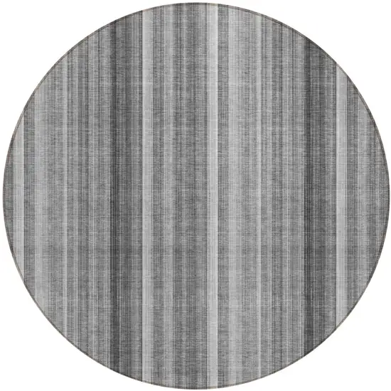 Gray Round Striped Washable Non Skid Indoor Outdoor Area Rug Photo 2