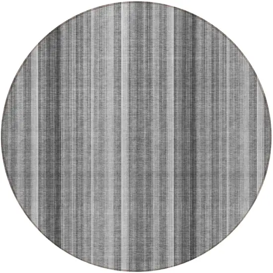 8' Round Gray Round Striped Washable Non Skid Indoor Outdoor Area Rug Photo 5