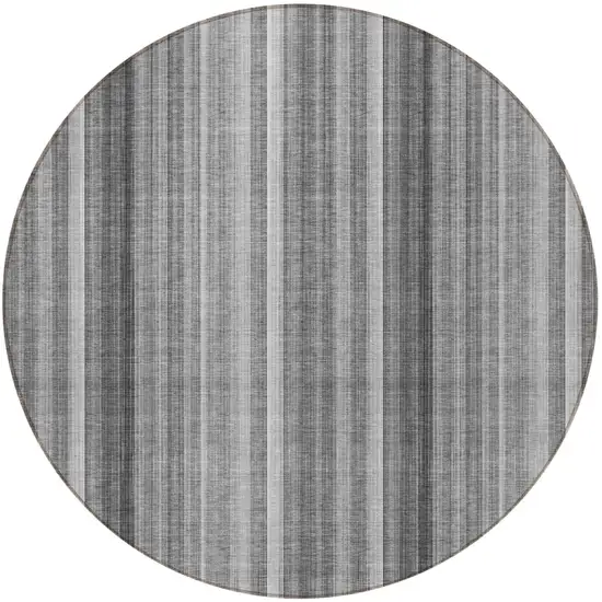 Gray Round Striped Washable Non Skid Indoor Outdoor Area Rug Photo 4