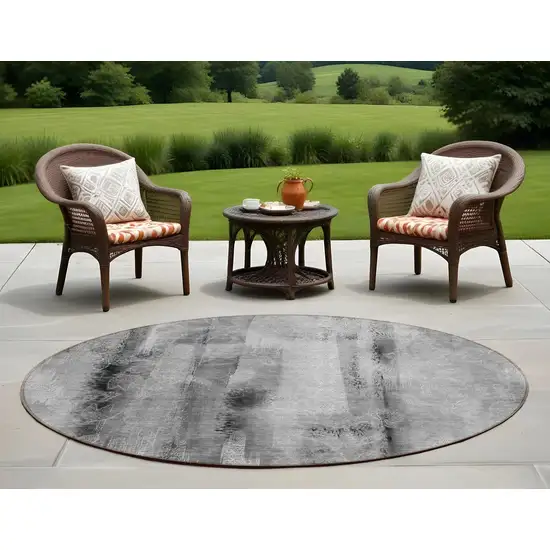 8' Round Gray Round Washable Non Skid Indoor Outdoor Area Rug Photo 1